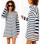 Addison Bay Delancey Pullover Mini Dress Sweatshirt Navy Blue White Stripe Large Photo 2