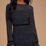 Lulus  Floral to See Black Polka Dot Long Sleeve Mini Dress Black Medium Photo 0