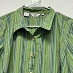 Ishyu Button Blouse 2X Green Teal Striped 100% Cotton Grannycore Work Lagenlook Size XXL Photo 1