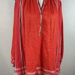 Free People  Women's Popover Tunic Dress Shirt Plaid Long Red Gold Oversized XS Photo 0