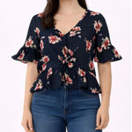 Blue Rain  black floral peplum cropped blouse xs Photo 0