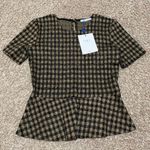 ZARA Brown Plaid Peplum Top NWT Size S Photo 3
