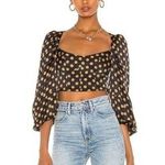 For Love & Lemons Lark Blouse NWT Black/Brown Polka Dot Size L MSRP $128 Black Size L Photo 0