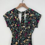 BETINA Floral Print Maxi Dress Deep V Neck Smocked Waist Tie Back Navy Black Photo 2