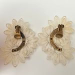 Vintage White Scrolls Rhinestone Flowers Ear Climbers Clip on Earrings Gold Photo 1
