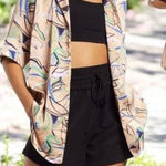 Open Edit  Satin Oversized Camp Button-Up Shirt Color Ivory Birch Grunge Artsy M Photo 0