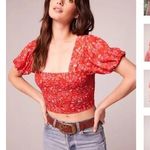 Band of Gypsies  NWT Red Floral Smocked Crop Top Short Sleeve Size M Photo 0