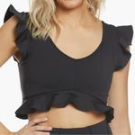 Free People  Intimately Black Ruffle Plunge V-Neck Crop Top Peplum Size Large Photo 0