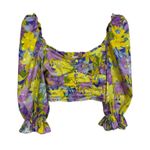 For Love & Lemons Cassia Crop Top Size Small Yellow Floral Puffed Sleeve Photo 0