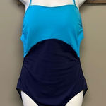 J. Crew Blue One Piece Halter Swim Suit with Cutout Back Photo 0