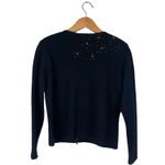 Talbots Vintage Women’s Medium 100% Wool Cardigan Black Felted Angels Gold Beads Photo 9