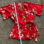 Sienna Sky Red Floral Tie-Waist Blouse Photo 6