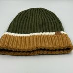 Frye  Knit Hat Color Block Knitted Beanie Fatigue Green Tan White One Size Photo 3
