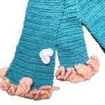 Hand Knit Barbie Core Cute Kawaii Teal Knit Scarf Pink Ruffle Trim White Heart Blue Photo 4