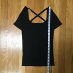 Reference Point Black Knit Criss Cross  Short Sleeve Sweater Photo 4