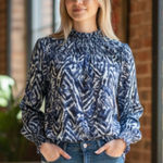 Beach Lunch Lounge Collection Delilah Printed Slub Top for Women in Blue Photo 0