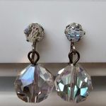 Vintage Aurora Borealis AB Crystal Bead Ball Drop Dangle Clip on Earrings Silver Photo 0