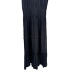 Ramy Brook  Eden Black Midi Dress Sz M Tiered Ring Embellished Smocked Waist‎ Photo 3