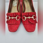 Anne Klein Sienna Tailored Pumps Red Suede Chunky Heel Horsebit Size 7.5 Photo 2