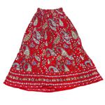 Bila Red Paisley Maxi Skirt Women's Size S Smocked Waist Tiered Floral Boho Photo 0