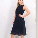 Ralph Lauren NWT  Navy Blue Buckle Belt Sleeveless Jersey‎ Chiffon Dress Size 12 Photo 1