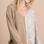 NWT Womens Boutique Bib Oversized V Neck Animal Print Mixed Media Top Tunic Photo 0