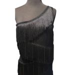 Cache  Black One Shoulder Fringe Chains Flapper Stretch Top Sz L NWoT $128 Photo 2