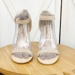 Anne Michelle  Enzo Rhinestone Faux Suede Strappy Heels Tan Open‎ Toe 7.5 Photo 2