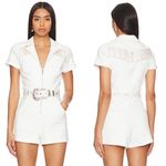 Show Me Your Mumu NEW NWT  Outlaw Romper White Rhinestone Fringe Denim Photo 2