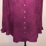 Covington  purple ruffle sleeve Diamond button floral pattern button down blouse Photo 2