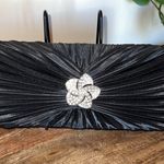 Gunne Sax Black Ruched Clutch Rhinestone Flower Evening Bag Formal Purse Photo 0