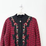 [Icelandic Design] Red Nordic Wool Sweater Floral Embroidered Zip Cardigan Sz XL Photo 2
