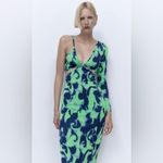 ZARA Green Asymmetric Jacquard V-Neck Dress Size M Spaghetti Strap One Sleeve Photo 5