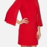 Tahari Asl Firebird Red Split Cape Sleeve Shift Dress Size 4 Photo 0