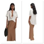 Mango  Pocket Oversized Button Front Blouse Short Sleeves White Size Small New Photo 1