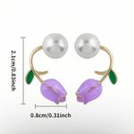 Trendy Elegant Purple Tulip Flower‎ Pearl Stud Earrings, Women's Stud Earrings Gold Photo 4