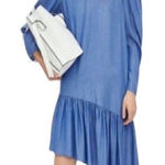 ZARA  Asymmetrical Ruffle Puff Sleeve Denim
Dress (Size XS) Photo 0