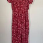 Blue Rain red floral jumpsuit v-neck tie back jumper Women’s size Large Photo 3