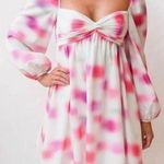 Revolve Amur marlowe long sleeve mini babydoll dress ivory pink watercolor 8 NWT White Photo 0