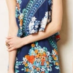 Anthropologie Maeve  Tisana Navy Orange Floral Mini Dress‎ Ruffle Top size 2 Photo 0