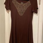 NWT Thanth Brown V Neck Short Sleeve Embroidered Mini Peasant boho Dress Size L Size L Photo 0