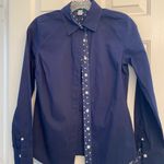 IZOD Button Down Long Sleeve Cotton Blend Navy Shirt XS Photo 1