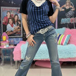 Y2K Sequin Patchwork Tank Top – Striped Clubwear” Blue Photo 0