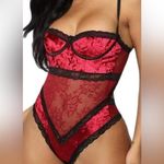 None Teddy Lingerie Velvet Corset Bodysuit Red Black Lace Lingerie Size 4X Photo 1