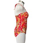 Ralph Lauren Pink Orange Aqua Sunrise Paisley One Piece Bandeau Swimsuit Size 10 Photo 3