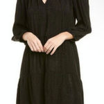 Nation Ltd Black Textured Tiered Dress Long Sleeve Tie Neck Sz S USA Photo 0