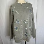 Bonnie Evans Gray Floral Embroidered Button Sweatshirt Women’s 2X Cozy Casual Photo 1
