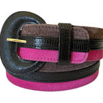 Jaeger Vintage  Mod Striped Pink Brown Suede Black Leather Wide Belt - Size 30" Photo 0