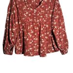 Lucky Brand  Floral Peasant Blouse Women's XL Rust Pink Long Sleeve V-Neck Top Photo 2