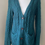 Anthropologie Far Away From Close Fisherman Wool Blend Cable Knit Cardigan Blue Size M Photo 0